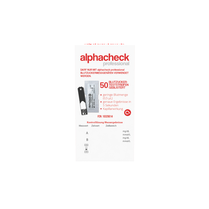alphacheck professional Blutzuckerteststreifen Geblistert